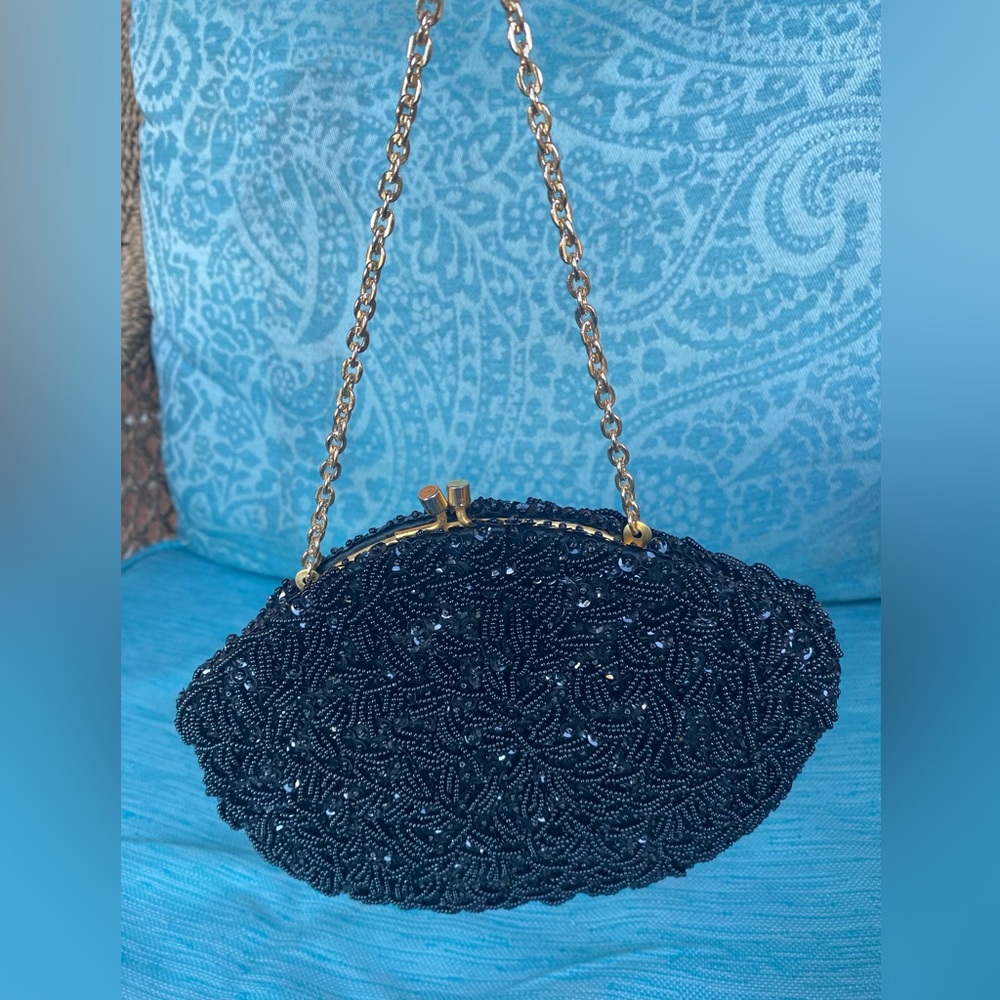 Black Beaded Sparkly Clutch